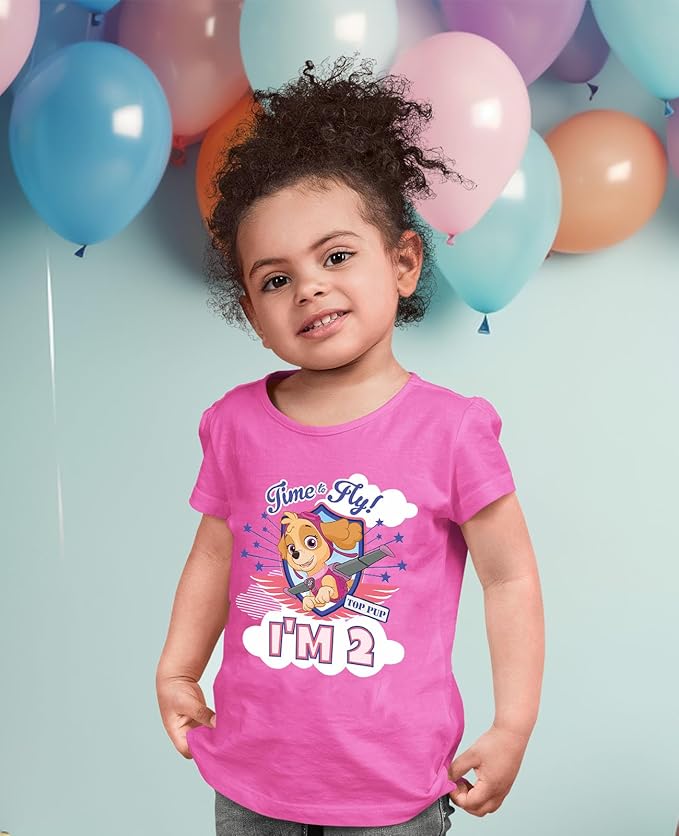 Paw Patrol Skye 2nd Birthday Girl Shirt for Toddlers - Time Flies I'm 2 Tee for Two-Year-Old Girls