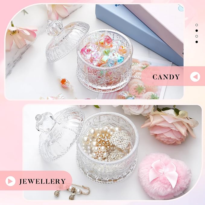 Tioncy 3 Pcs Large Body Powder Puff and Container Valentine's Day gift Powder Container with Puff Crystal Case Soft Washable Reusable Velour Face Body Glitter Wet Dry Makeup(Crown,Clear)