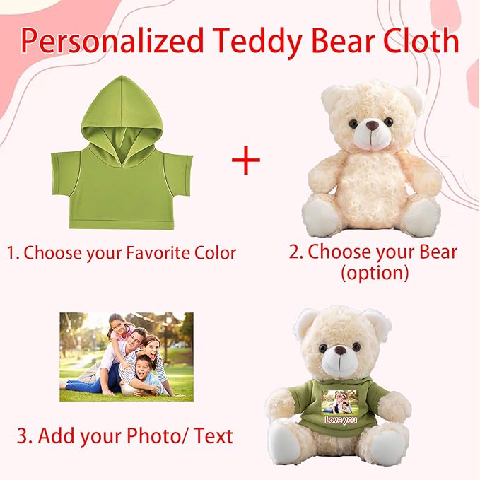Personalized Teddy Bear Clothes with Photo Text, Custom Stuffed Animal Clothes Fit 8-16inch Stuffed Bear Clothing, Personalized Doll Clothing Make Your Own Plush Doll Shirt