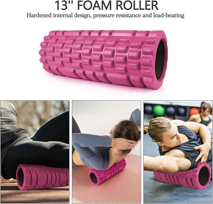 JOYENERGY 5 in 1 Foam Roller Set, Trigger Point Foam Roller Patented, Massage Stick, Massage Ball, Resistance Band for Deep Muscle Massage Pilates Yoga, Fitness Exercise for Whole Body