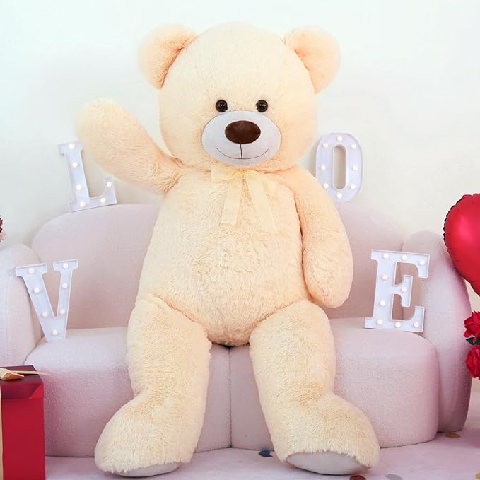 MorisMos Giant Teddy Bear Stuffed Animal 4 Ft,51'' Big Stuffed Bear for Girlfriend Boyfriend Wife Mother Fiancée Valentine's Gift,Large Bear Plush for Kid Christmas Birthday Baby Shower,Beige