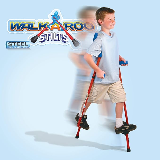 Geospace Adjustable Walkaroo Steel Stilts for Kids - Indoor/Outdoor Play, Exercise, Steel Stilts for Adults- Up to 220 lbs, Height Adjustable Walking Stilts, Kids Stilts -Red