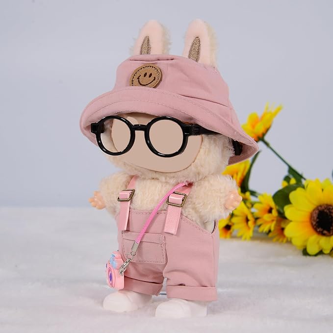 17cm Doll Clothes & Accessories Set Include: Hat, Overall, Shoes, Glasses and Bag- Cute Clothes for Dress up Unique Style (Doll Not Included), Pink