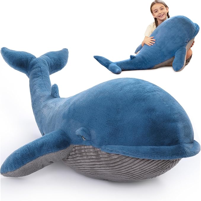 Tezituor 43.3 inch Giant Whale Stuffed Animal, Large Realistic Stuffed Whale Plush Ocean Toys, Hugging 4ft Soft Whale Plush Body Pillow for Girls Boys