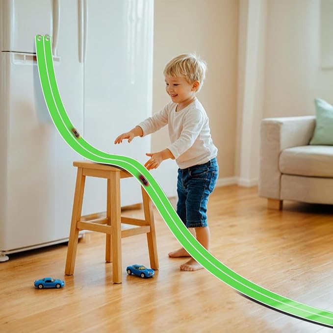 Flex Tracks 15 Ft for Kids Starter Set, Flexible Race Car Ramp Track with Suction Cups Compatible with Hot Wheels and Diecast 1/64th Cars for Ages 3 & Up (Green & White)