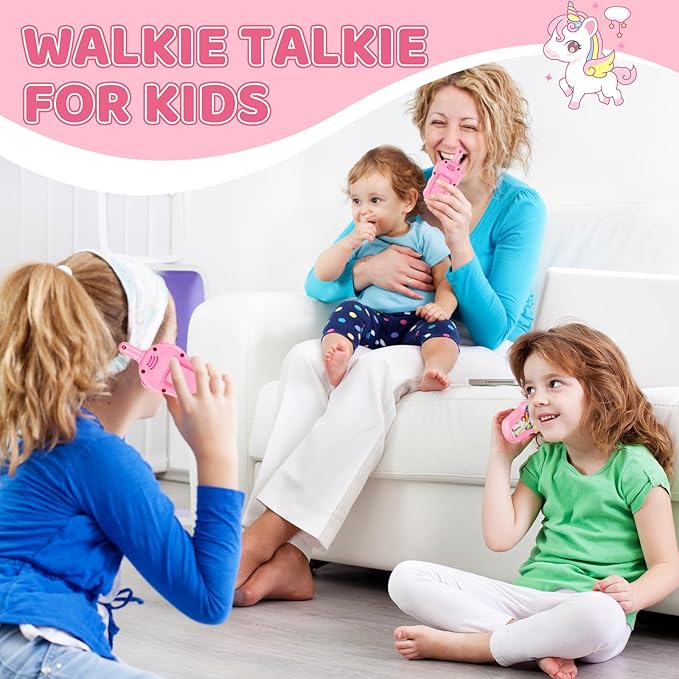 Unicorn Walkie Talkies for Kids - 2 Pack | 2000ft Range in Open Areas, <0.01W Ultra-Low Radiation, Auto-Sleep for 2-6Y Girls, CPC Certified