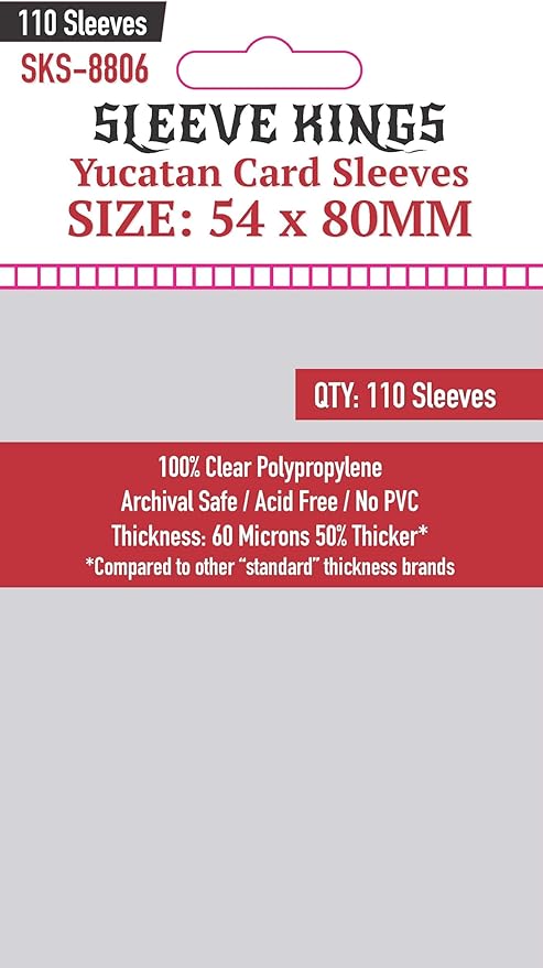 Sleeve Kings Standard Card Sleeves – 110 Count, Clear 60 Micron Thickness, Medium Size (54 x 80 mm), Compatible with Catan & More – SKU: SKS-8806