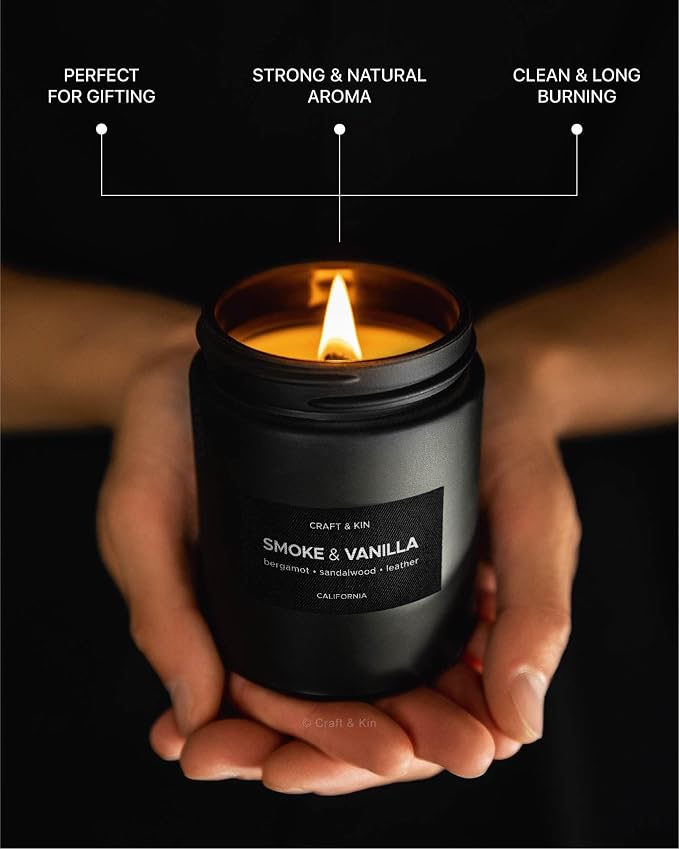 Craft & Kin Premium Scented Candle Bundle - Orange & Eucalyptus Candles, 7.6oz & Smoke & Vanilla Candle, 7.6oz - Long-Lasting 45-Hour Burn