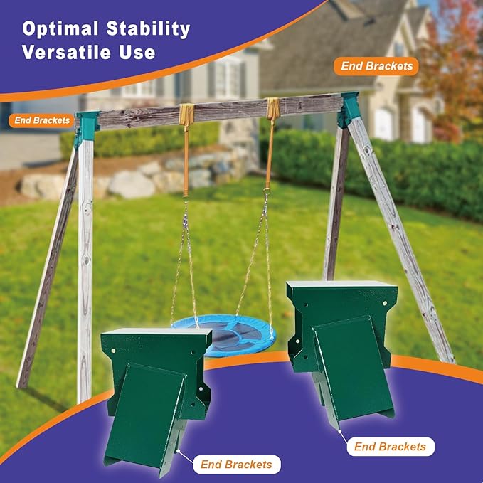 A-Frame End Swing Set Brackets - 2 Pcs Heavy Duty Carbon Steel Hardware with Mounting Kit, DIY Bracket for 4x4 Legs & 4x6 Beam, Green