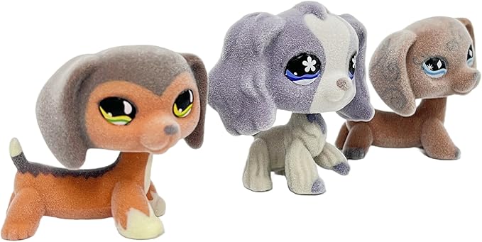 3pcs/Set Custom Flocked Pet Shop Toys Short Hair Cat Kitten Collie Great Dane Cocker Spaniel Dachshund Puppy Dog OOAK Compatible with LPS (#675 and 672 and 640)