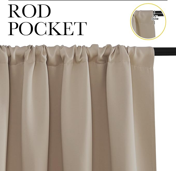 NICETOWN Living Room Curtains, Blackout Draperies, Taupe, 1 Pair, 70 x 84-inch, Home Decorations Thermal Insulated Solid Rod Pocket Blackout Drapes for Cafe