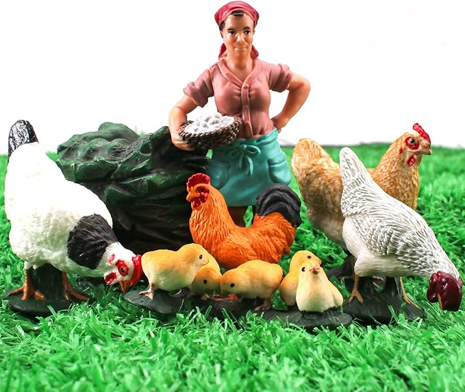 LC JoyCre Realistic Rooster Toy Figurine 6PCS Chick Farm Animal Model Set Hen Chicken Party Desktop Decoration Collection Educational Toys Set for Kid Boys Girls 5 6 7 8 Years Old
