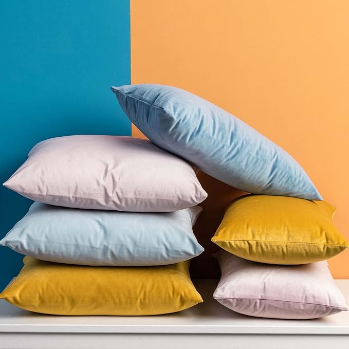 JUSPURBET Powder Blue Velvet Throw Pillow Covers 18x18 Set of 2,Decorative Solid Soft Cushion Cases for Couch Sofa Bed