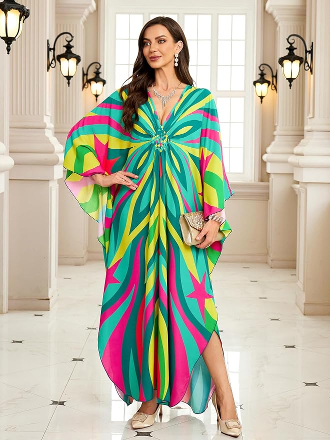 Mumu Dresses for Women Plus Size, Bohemian Kaftan Beach Cover Up Long Maxi Nightgown Soft Loungewear