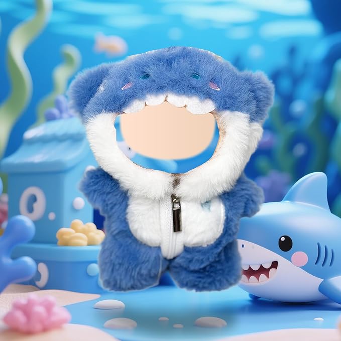 3 Pcs Handmade Clothes and Accessories for 17 cm Dolls Including 1 Shark Jumpsuit with Zipper 1 Glasses 1 Camera Pendant Premium Stylish Doll Clothes Replacement Present for Girls (NO Doll) Blue