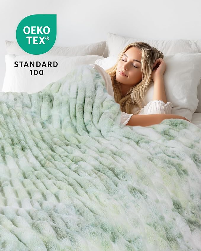 Ultra Soft Cozy Faux Fur Throw Blanket, Fuzzy Plush Thick Bubble Blanket, Luxury Fluffy Blanket for Couch, Sofa, Bedroom, and Living Room, 60x80 Inches,Tie-Dye Sage