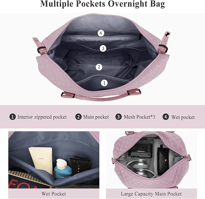 Travel Duffel Bag, Carry On Overnight Weekender Bags for Women | Travel Bag with Wet Pocket & Trolley Sleeve, For Spirit Airlines 18x14x8 Personal Item Bag