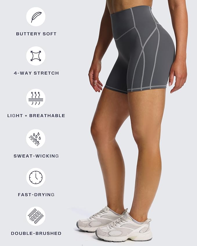 Aoxjox Lexi Lined Workout Biker Shorts for Women Tummy Control High Waisted Exercise Athletic Gym Running Yoga Short 6"