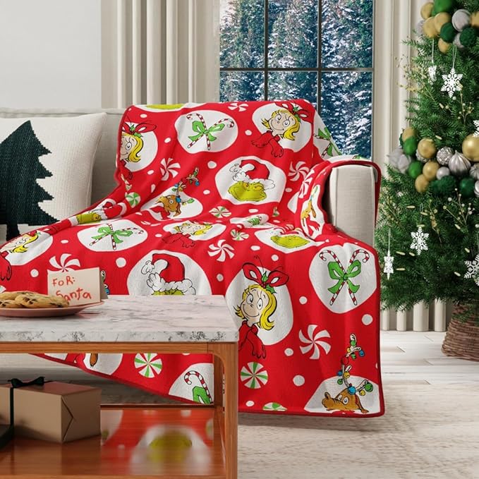 Franco Collectibles The Grinch By Dr. Seuss Holiday Christmas Super Soft Cozy Plush Throw, 40 in x 50 in, (Officially Licensed Product)