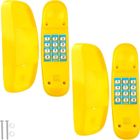 2 Pack Swingset Phone Toys Playground Swing Set Telephone Plastic Pretend Play Telephone with Numeric Key for Kids Outdoor Playground Treehouse Accessories (Yellow)