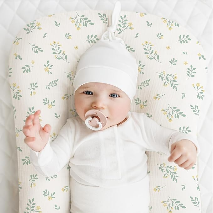 Konssy Muslin Baby Lounger Cover 2 Pack, 100% Cotton Newborn Lounger Cover, Soft and Breathable Baby Nest Slipcover for Boys Girls (Leaf,Green)