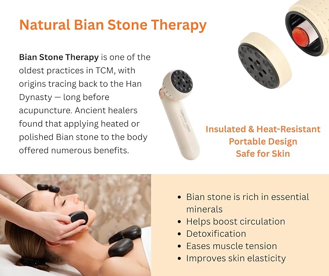 Upgraded Design Moxibustion Gua Sha Kit with Natural Bian Stone, Moxa Herbal Skincare | Stone Massage Kit for Relaxation & Self-Care
