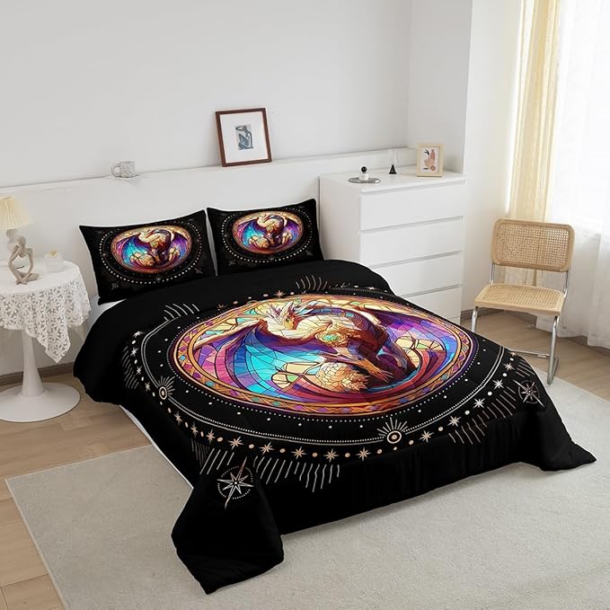 Feelyou Dragon Comforter Set Queen Size Dragon Stuff Comforter for Boys Girls Teens Wild Life Bedding Set Dragon Decor Duvet Set Room Decor Black Yellow Quilt Set