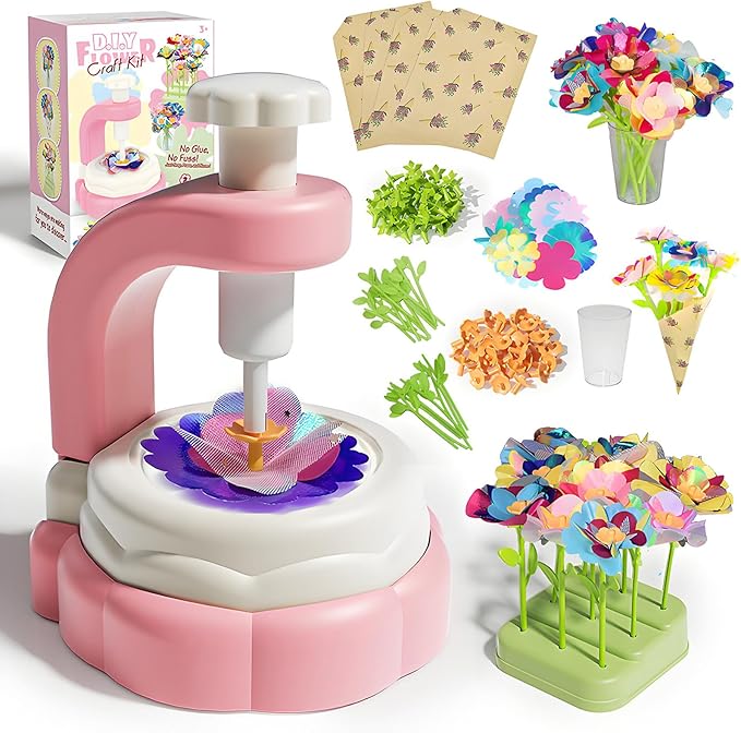 Toys for 4 5 6 7 8 12 Year Old Girl Christmas Birthday Gift Ideas, DIY Flower Bouquet Arts and Crafts Supplies Kit for Kids Learning Activities Ages 4-8-12, Summer Toys Set Toddler