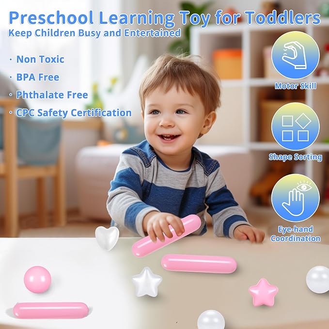 STARBOLO Ball Pit Balls for Toddlers - Macaron 200 Ball Pit Balls Crush Proof Plastic Toy Balls for Toddlers Ball Pits, Ball Pit Play Tent, Baby Pool Water Toys(Pink, Pearl White)