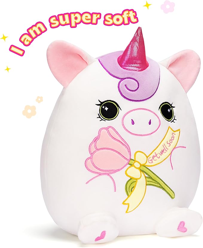 Get Well Soon Unicorn Plush Pillow,13.5" Soft Huggable Stuffed Animal Toy,Patient Feeling Better Gifts for Children, Girls, and Women