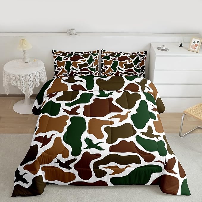 Erosebridal Camo Army Comforter Set Full Size Hunting Duck Bedding Set for Adults Teens Military Camouflage Comforter Wild Farmhouse Woodland Quilt Bedroom Decor
