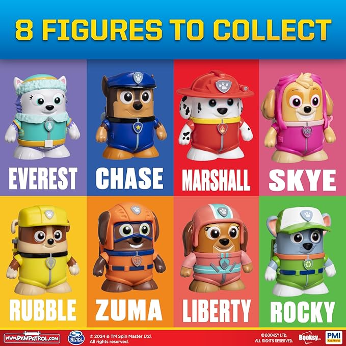P.M.I. Booksy PAW Patrol Edition | 4-Pack Collectible Figures with Built-in Tiny Storybooks | Educational Toy Set for Kids | Officially Licensed by PAW Patrol (Assortment B)