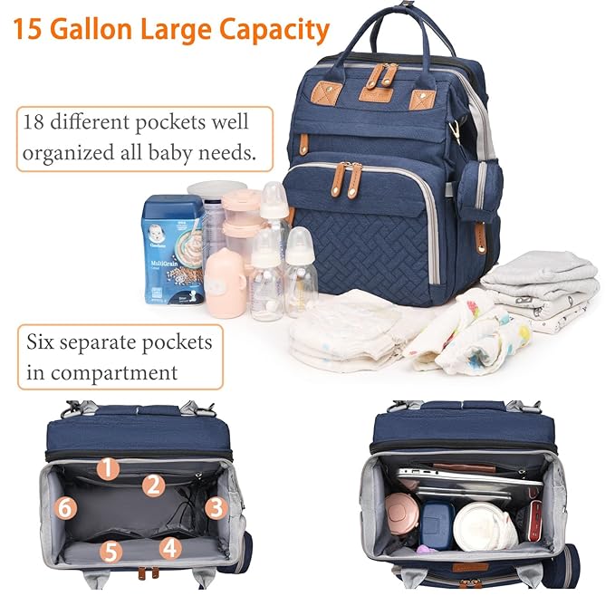 Astro alan Baby Diaper Bags with Changing Station, Waterproof Diaper Bag Backpack for Moms Dads with USB Charging Port, Baby Shower Gifts, Large Capacity diaper backpack, Blue