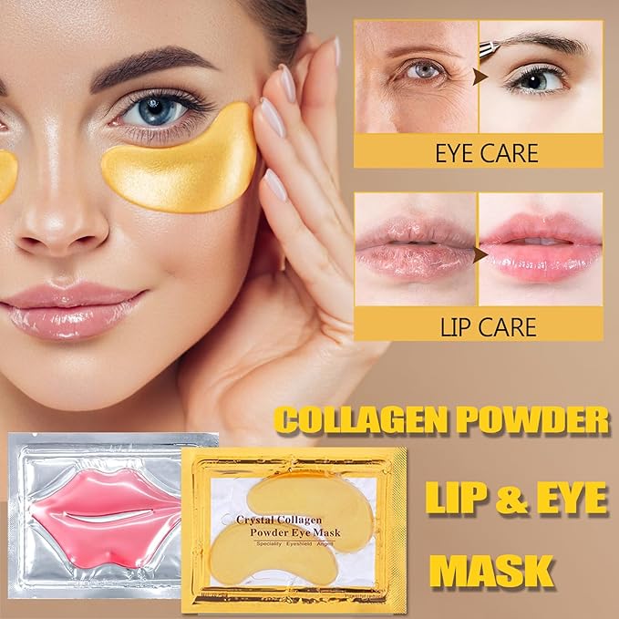 Miniling 30 Pairs 24K Gold Eye Masks & Lip Masks, Under Eye Patches for Dark Circle and Puffy Eyes, Moisturizing Lip Mask Skincare, Valentines Day Gifts, Bridesmaid Gifts, Bulk Gift for Women