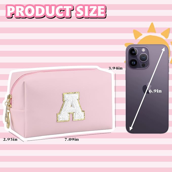 Initial Makeup Bag, Personalized Preppy Letter Monogram Cosmetic Bag | Waterproof PU Material, Compact Size, Large Capacity 7.09 x 2.95 x 3.94 in, Surprise Gift for Daughters and Teens