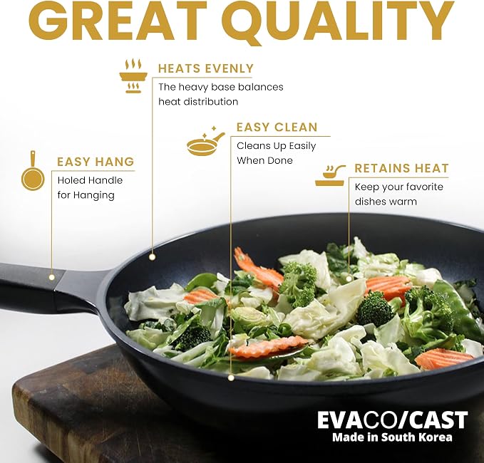 Evaco Cast Aluminum Non-Stick Omelet Pan 9.5" ES024-BIH, Induction Ready, Heat Conduction, Searing & Sautéing, 900°F Tolerance