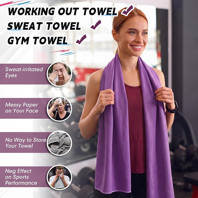 Mixweer 4 Pack Gym Microfiber Bath Towels 63"x32" Extra Large Shower Towel Lightweight Oversized Fast Drying Bathtowel for Gym Sports Travel Camping(Dark Gray, Pinkish Purple, Bluish Gray, Purple)