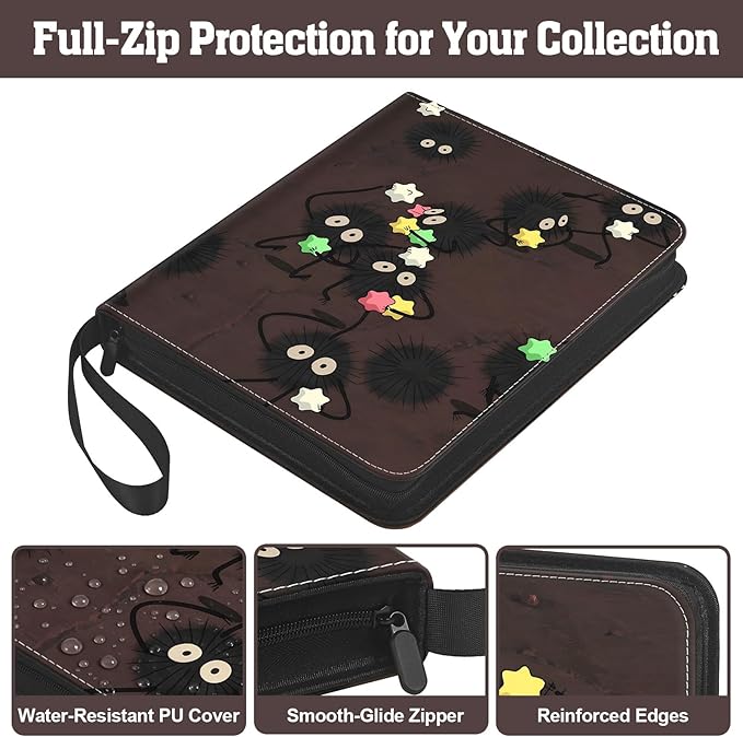 9-Pocket Trading Card Binder & Sports Card Book, 3-Ring Zipper Album Holds 900 Cards with 50 Removable Pages, Fits Standard 2.5" x 3.5" Game & TCG Cards, Water-Resistant PU Cover