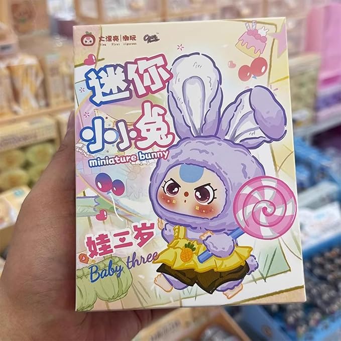Baby Three Miniature Bunny Series Doll Box, Plush Doll Ornament Bag Pendant Toy, Vinyl Mystery Box Action Figure Birthday Toy Gift, Random 1PC