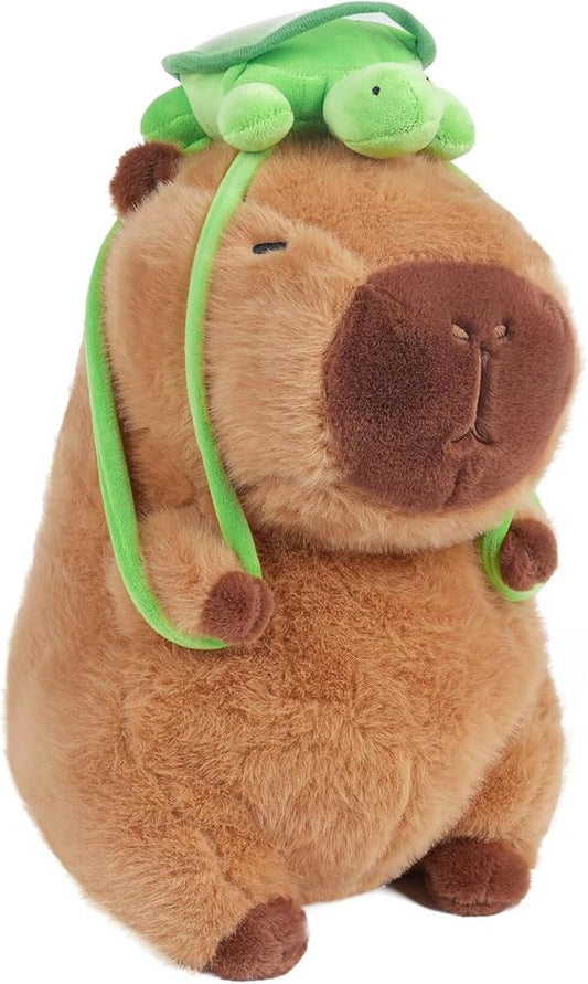Capybara Cute Plush - 8 inch Stuffed Animal Plushies - Children's Toy with Turtle Backpack - Soft Pillow for Home Decorations - Hugging Figures for Boys and Girls (Capybara with Turtle)