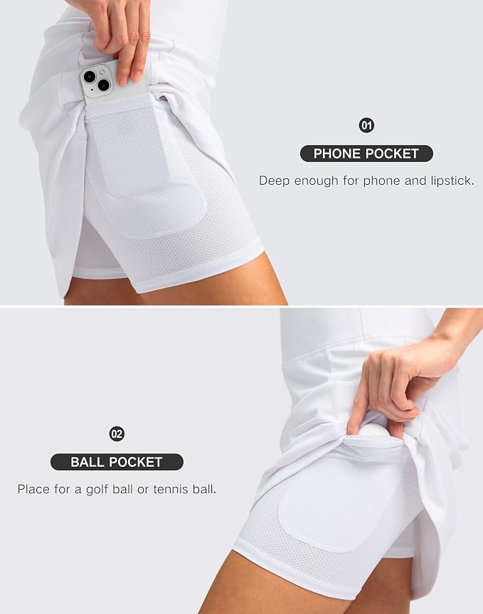 Women's 18" Skorts with 4 Side Pockets High Waisted Long Golf Skirt | Soft, Lightweight, Stretch, Breathable, Mesh Built-in Shorts, Athletic, Tennis, Dressy, Casual