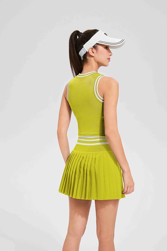 Two Piece Tennis Skirt Set for Women High Waisted Pleated Athletic Golf Skirt Sets Women 2 Piece Outfits with Pockets