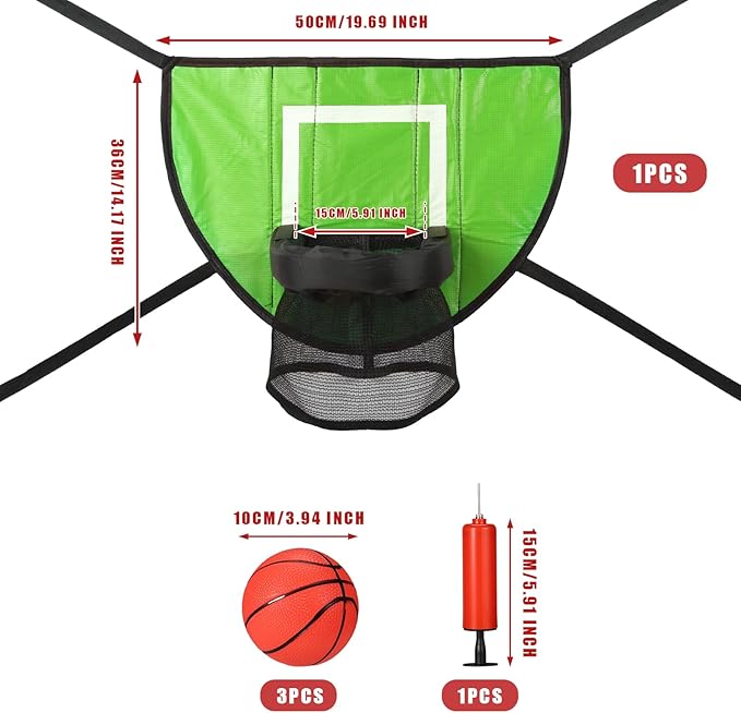 Trampoline Basketball Hoop Set, Trampoline Basketball Hoop Attachment Waterproof Basketball Goal for Trampoline Soft Basketball Game Accessories for All Ages Basketball Lovers