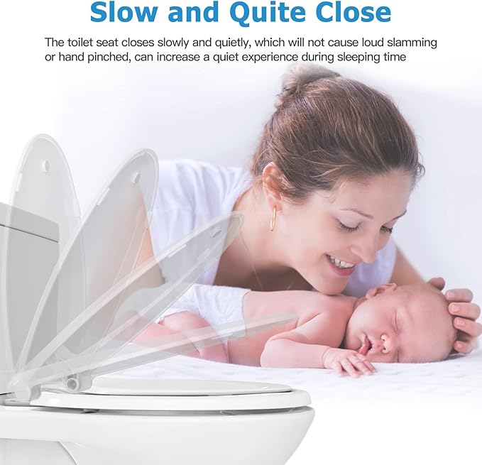 2-Pack Elongated Toilet Seats with Built-In Potty Training, Adult and Child Design with Soft Quiet Close and Non-Slip Features, Magnetic Kids Seat and Cover, White Color for Elongated/Oval Toilets