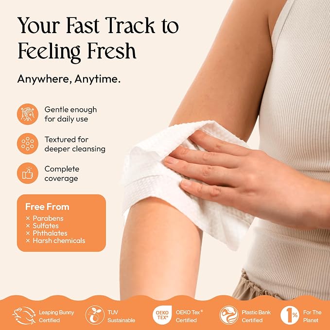 FOMIN Acidified Travel Deodorant Mini Wipes For Women & Men - Citrus Harmony - 144 Count - pH Balanced, Biodegradeable Mini Deodorant Travel Size Wipes - Plastic-Free, Underarm Body Wipes