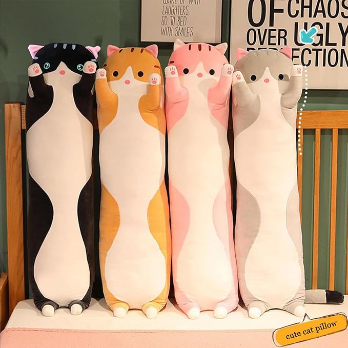 Long Cat Plush Pillow Soft Cat Hugging Pillow Stuffed Animal Pillow Cute Kitty Sleeping Throw Pillow Gift for Kids (90cm/35.43inch,Gray