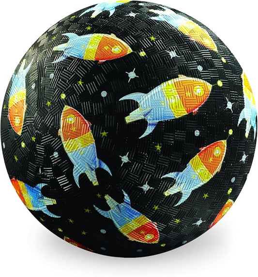 Crocodile Creek Playground Ball - Durable Rubber Ball for Kids Ages 3 and Up - Bouncy Inflatable Ball for Kickball, Indoor Games, and Outdoor Sports - PVC-Free - Rockets in Space - 7-inch Diameter