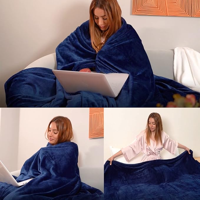 Fleece Plush Throw Blanket Navy Blue 50"x60"for Couch Fuzzy Cozy Flannel | Super Soft Lightweight Microfiber Blanket for Sofa Bed bedroom Home Decor All Season,Birthday Gifts for Women Mom Adult