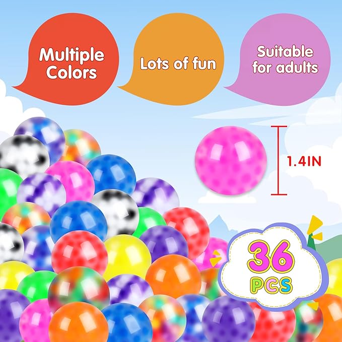 36 Pack Squishy Ball, Stress Balls Bulk for Adults, Mini Stress Balls, Anti-Anxiety and Fidget Balls to Relax, Birthday Gifts, Goodie Bag Stuffers