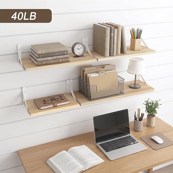 YGEOMER Floating Shelves for Wall, Different Sizes Natural Wood Wall Shelves for Living Room, Bathroom, Bedroom, Kitchen, Home Decor (Set of 4)